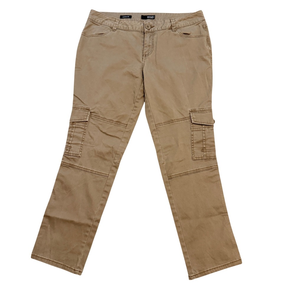 a.n.a Cargo Pants Womens 12P Tan Modern Fit Straight Leg Utility Stretch Khaki‎